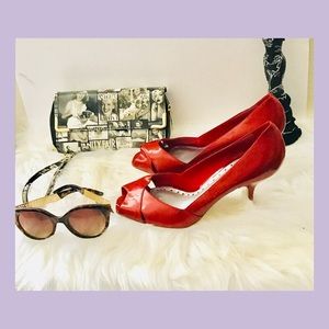 BCBGirls 8.5 Red Patent Leather Peep Toe Shoes